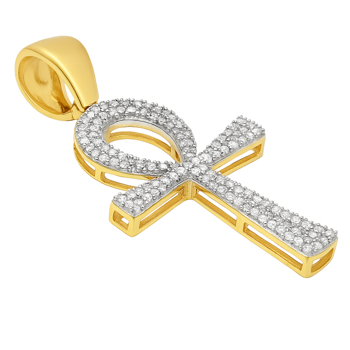 10K Yellow Gold Diamond Ankh Pendant 0.50 ctw | Symbol of Eternal Life