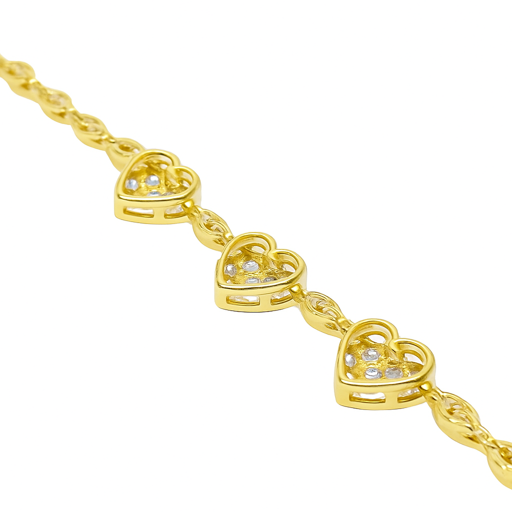 10K Yellow Gold Marquise & Heart Diamond Bracelet 2.05 ctw – Elegant Women’s Link Design | Jewelry Palace