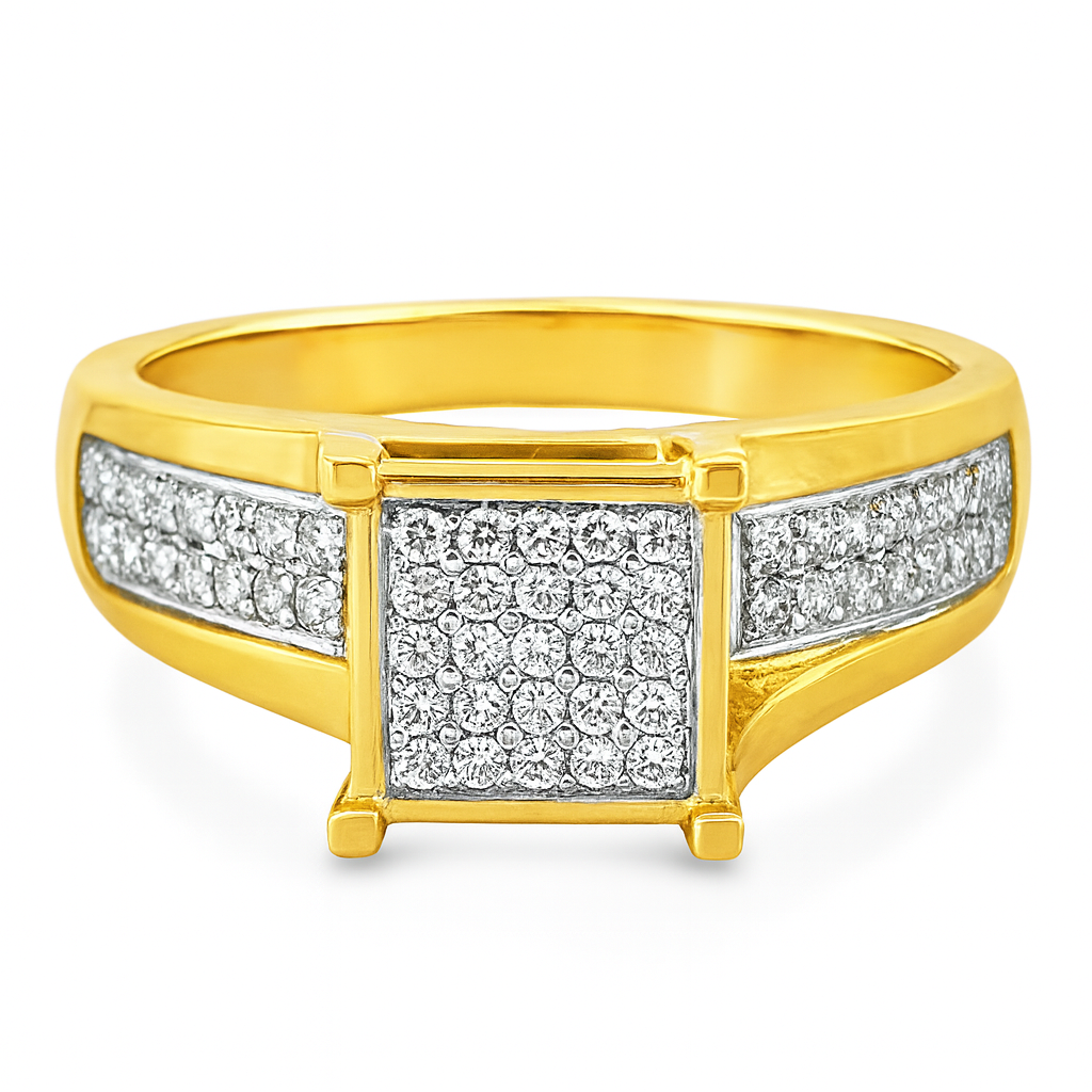 10K Yellow Gold Square Cluster Diamond Ring 0.15 ctw