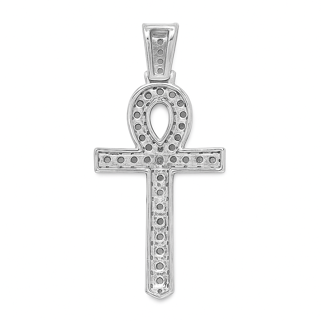 10K White Gold 1.00 ctw Diamond Ankh Cross Pendant | Eternal Life & Faith Symbol | Jewelry Palace