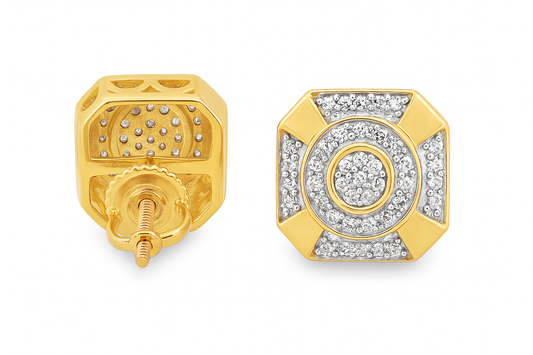 10K Yellow Gold 0.38 ctw Diamond Square Earrings | Geometric Cluster Studs | Jewelry Palace