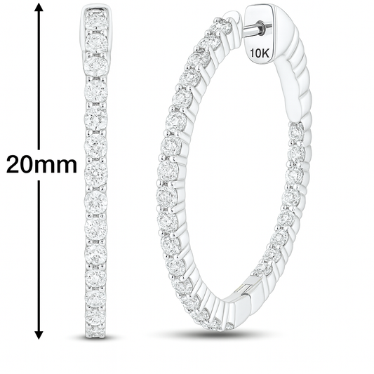 10K White Gold 0.50 CTW Inside-Out Diamond Hoop Earrings | Jewelry Palace