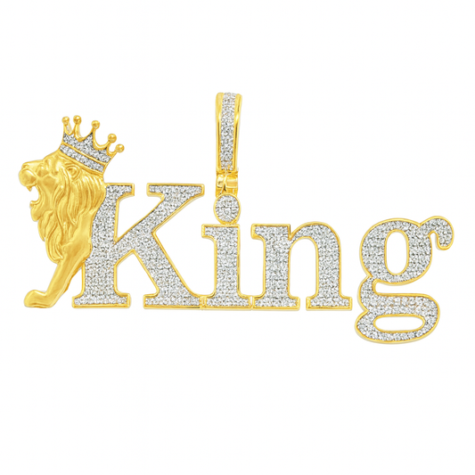 10K Yellow Gold Diamond “King” Pendant with Lion Crown 2.0 ctw