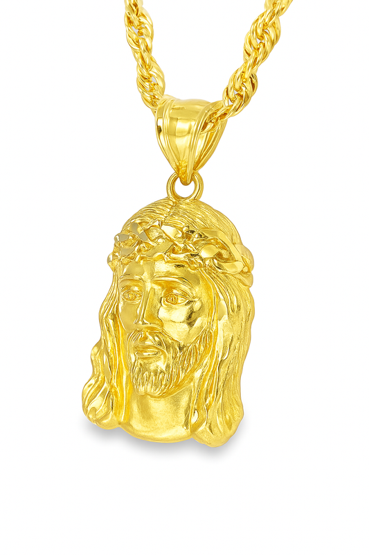 10K Yellow Gold Jesus Face Pendant Necklace Set – Faith & Strength in Gold | Jewelry Palace