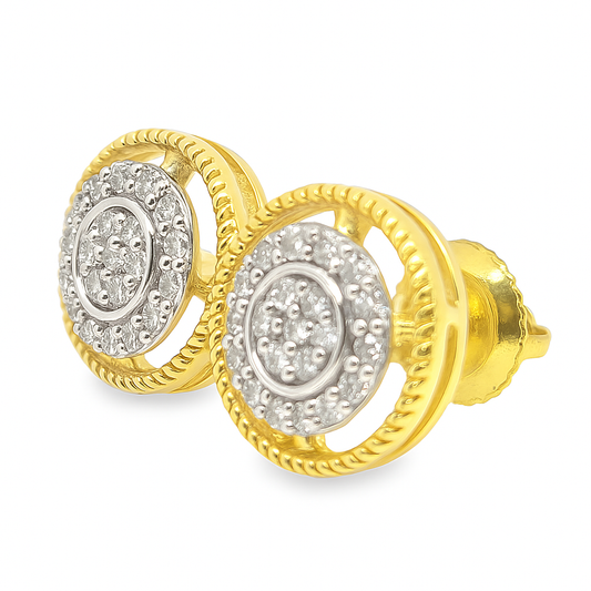 10K Yellow Gold 0.25 ctw Diamond Cluster Earrings | Bezel Halo | Jewelry Palace