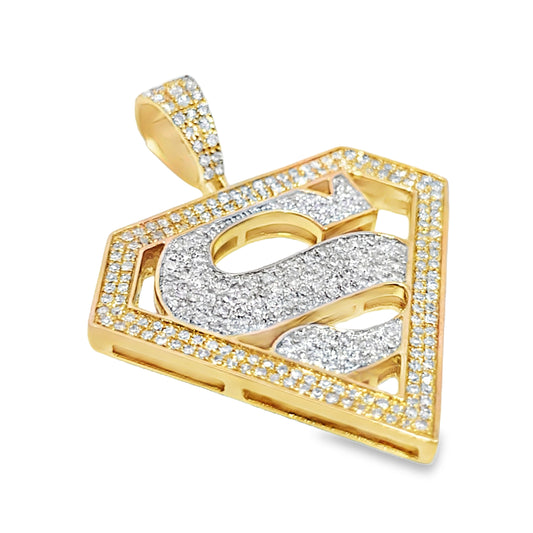 10K Yellow Gold 0.74 ctw Diamond Superhero Pendant | Iced-Out Hero Emblem | Jewelry Palace