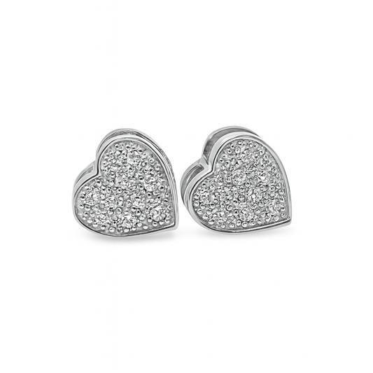10K White Gold 0.32 ctw Diamond Heart Earrings | Pave Set Round Diamonds | Jewelry Palace