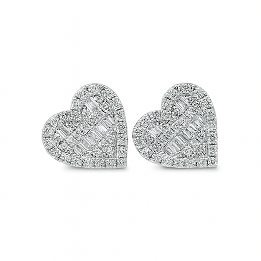 10K White Gold 0.39 ctw Diamond Heart-Shaped Earrings | Baguette & Round Cut | Jewelry Palace