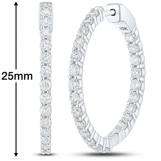 10K White Gold 1.00 CTW Inside-Out Diamond Hoop Earrings | Jewelry Palace
