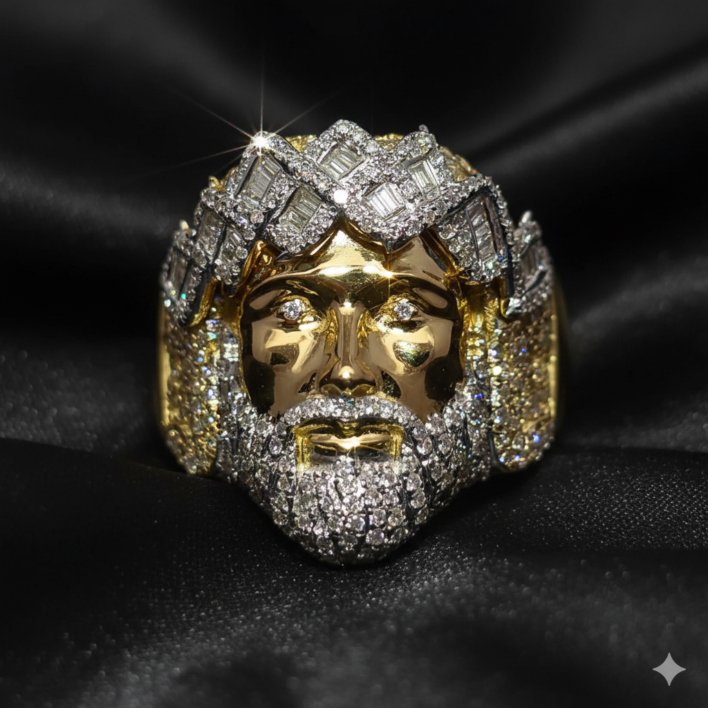Diamond Jesus Signet Ring 1.05 ctw 10K Yellow Gold