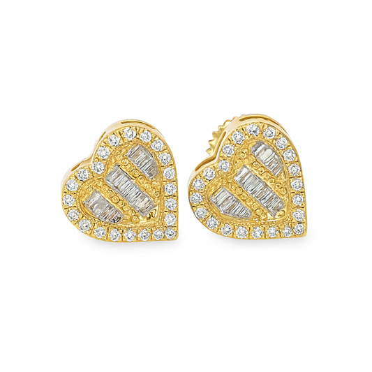 10K Yellow Gold 0.24 ctw Diamond Heart-Shaped Earrings | Baguette & Round | Jewelry Palace