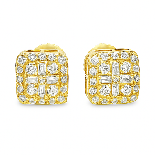 10K Yellow Gold Diamond Square Earrings – 0.21 CTW Baguette & Round Design | Jewelry Palace