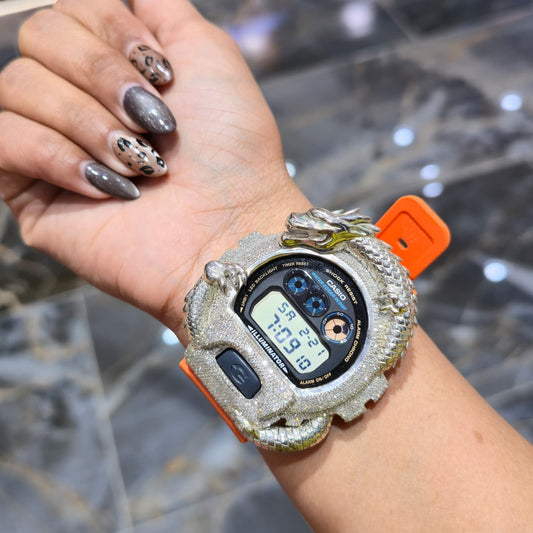 Dragon Edition G-shock Watch With Natural Diamond and Orange Strap