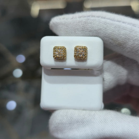 DEAL! 10K Gold Real Natural Diamond Cushion Stud Earrings 0.22 CTW 6MM Screwback