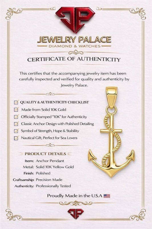 10K Yellow Gold Polished Anchor Rope Pendant 30x15mm Solid Gold 0.95g