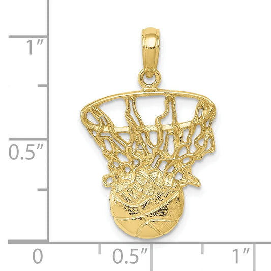 10K Yellow Gold Basketball Swoosh Net Pendant 1.36g Sports Gift Charm