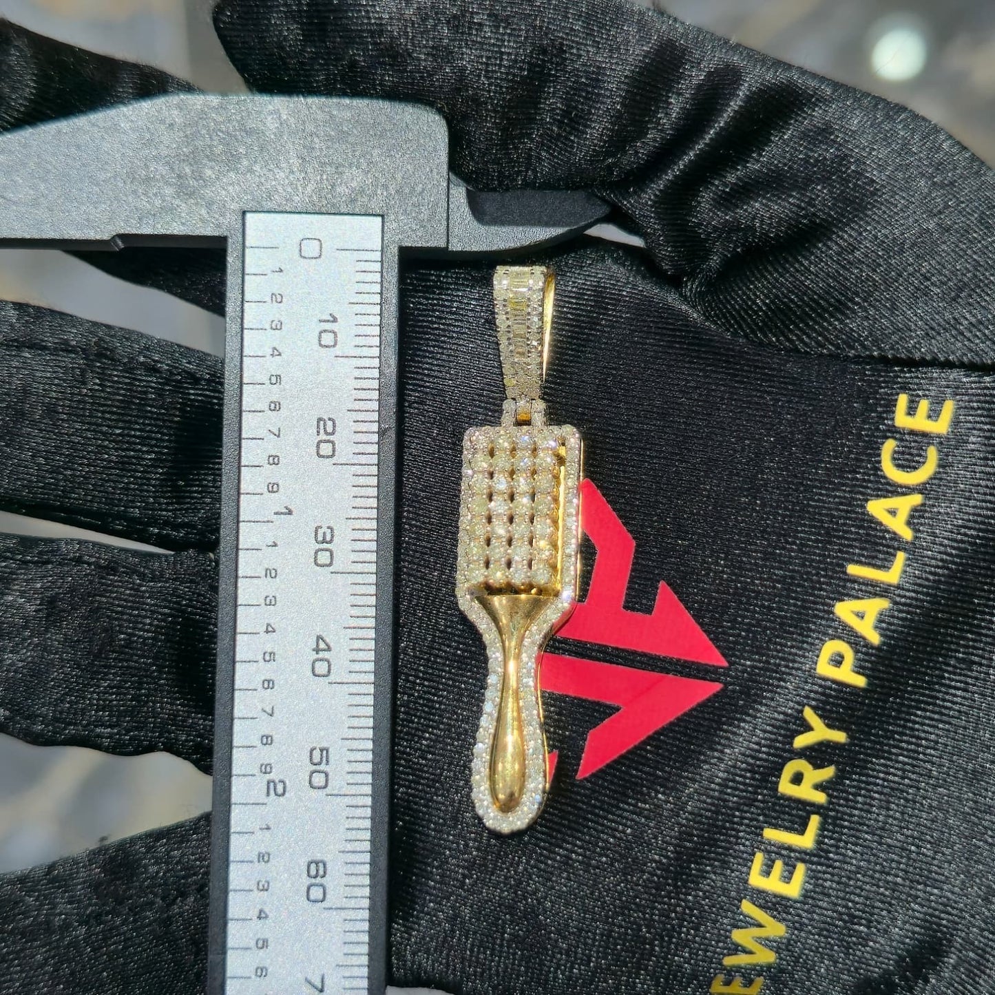 10K Gold Diamond Barber Fade Brush Pendant 2.00ctw Professional Stylist Charm 2"