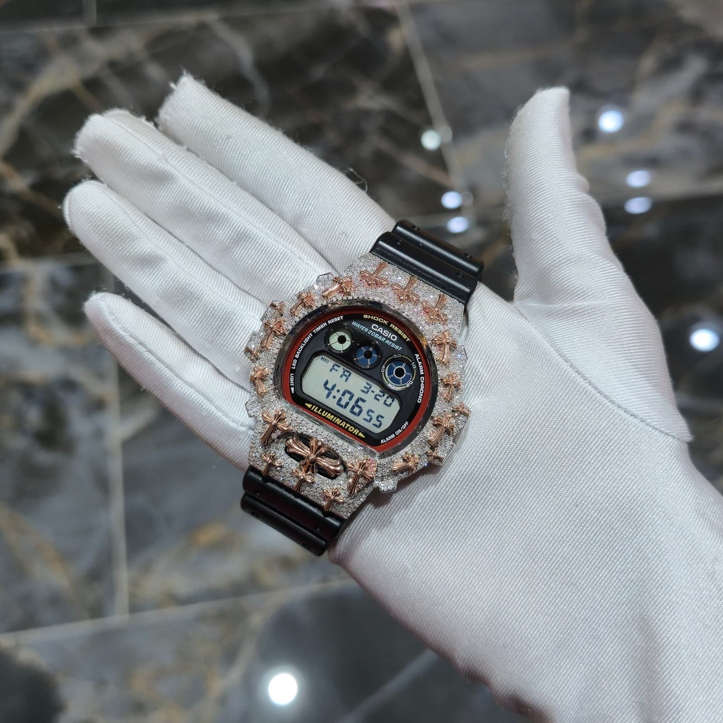 Authentic Diamond G-SHOCK DW6900TR Watch Cross Bezel | 5.00 CTW Natural Diamonds