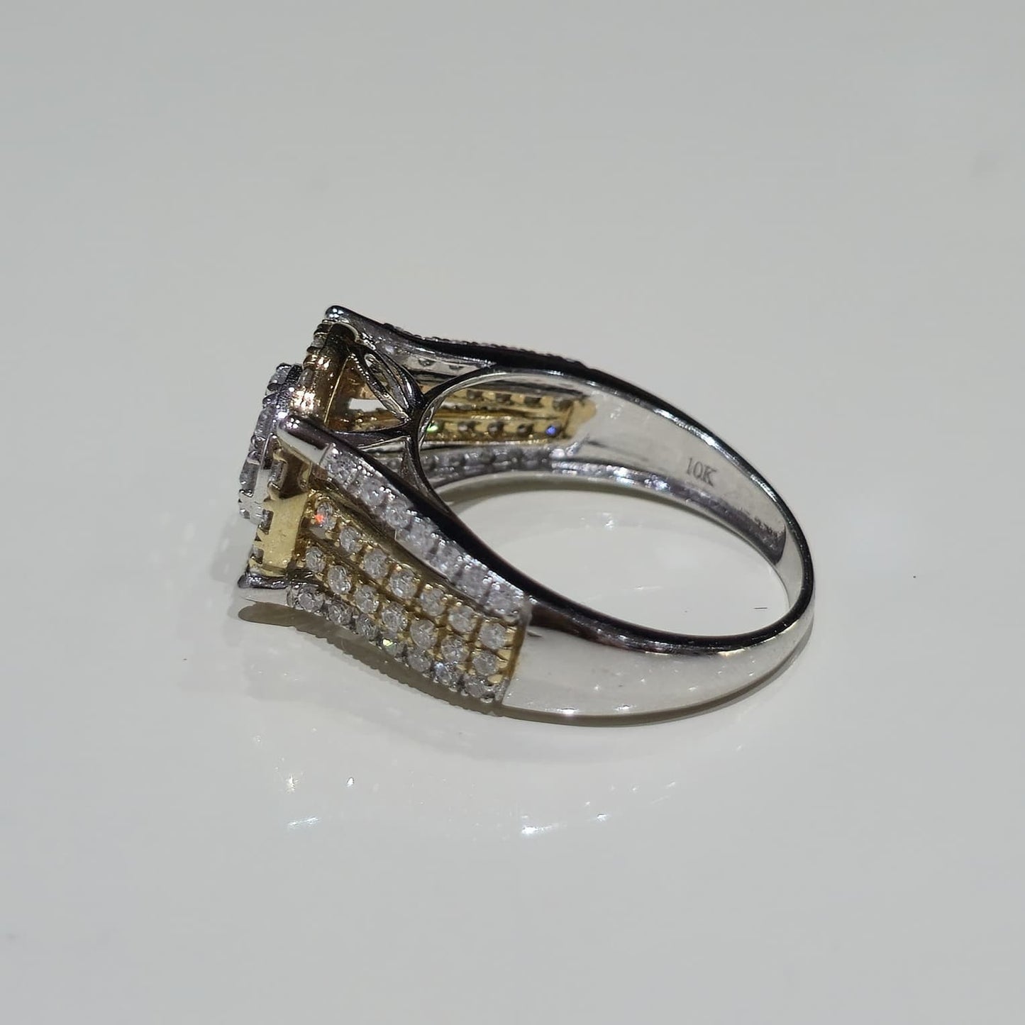 DEAL! 1.00CT Diamond Cluster Halo Ring 10K TwoTone Yellow White Gold Split Shank