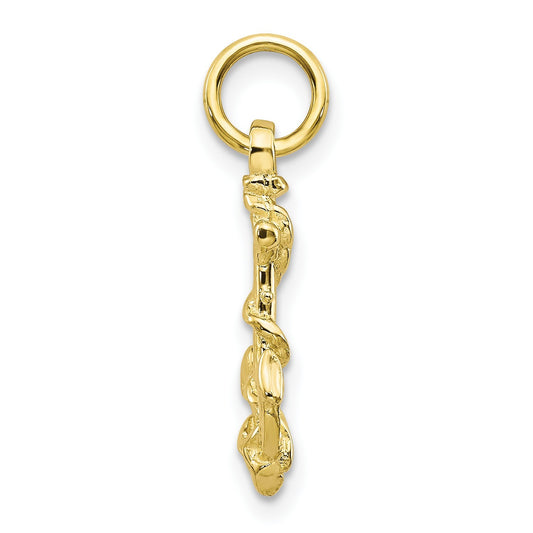 10K Yellow Gold 3-D Anchor With Shackle and Entwined Rope Charm Pendant 0.69gm