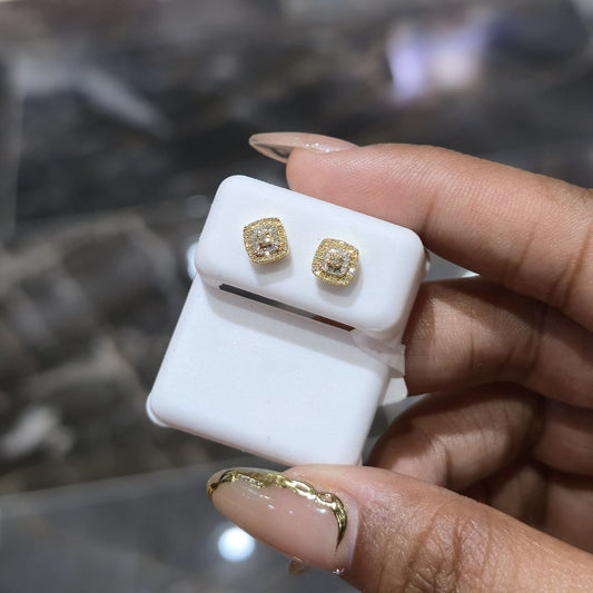 DEAL! 10K Gold Genuine Cluster Diamond Halo Square Studs Earrings 0.15ct 5 mm