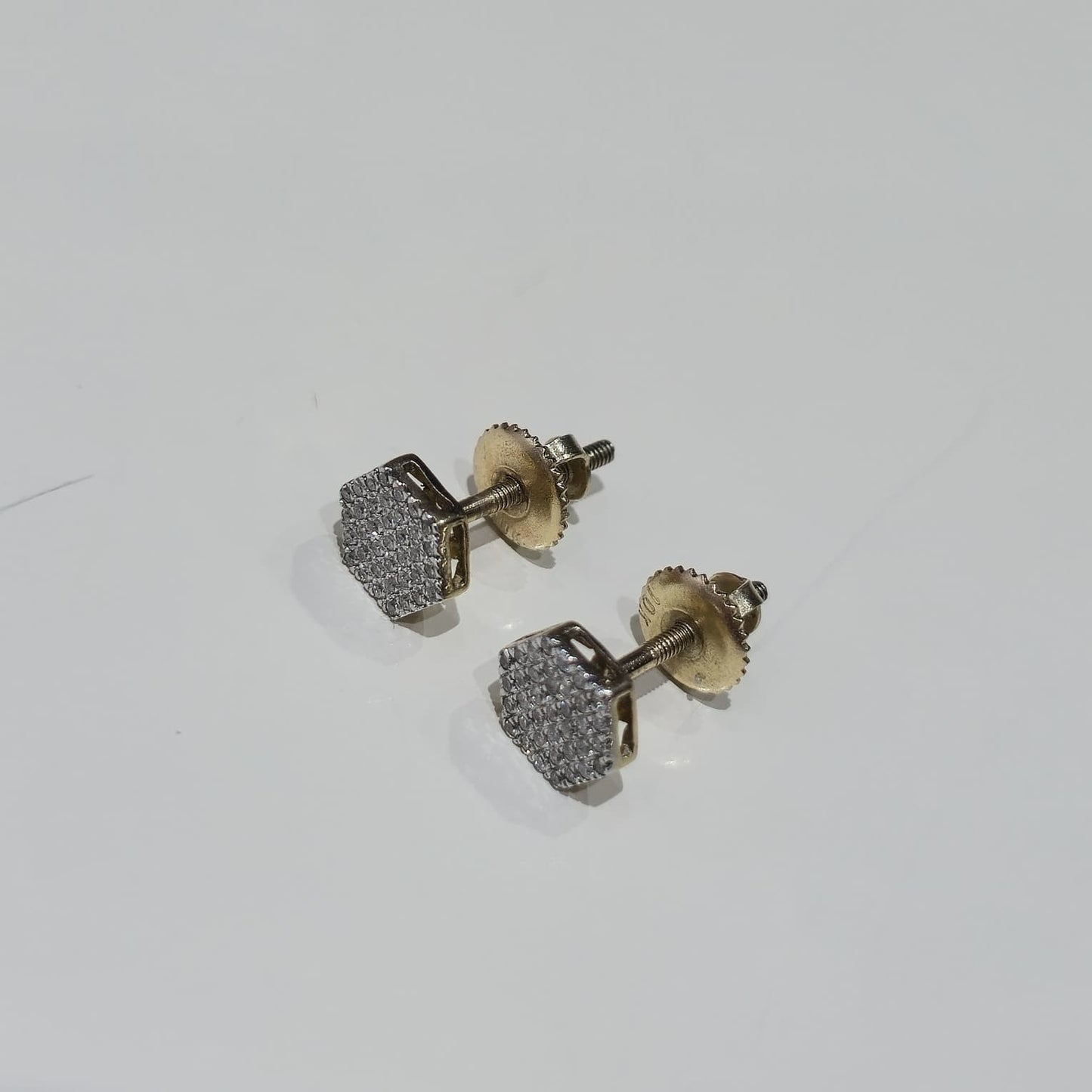 DEAL! 10K Gold Genuine Diamond Honeycomb Cluster Octagon Stud Earrings 0.17CTW