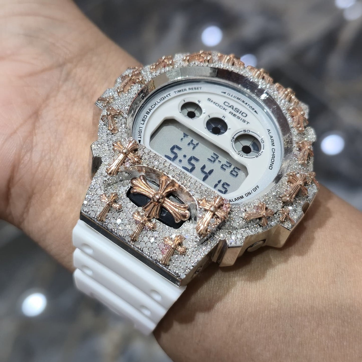 Authentic Diamond G-SHOCK DW6900TR Watch Cross Bezel | 5.00 CTW Natural Diamonds