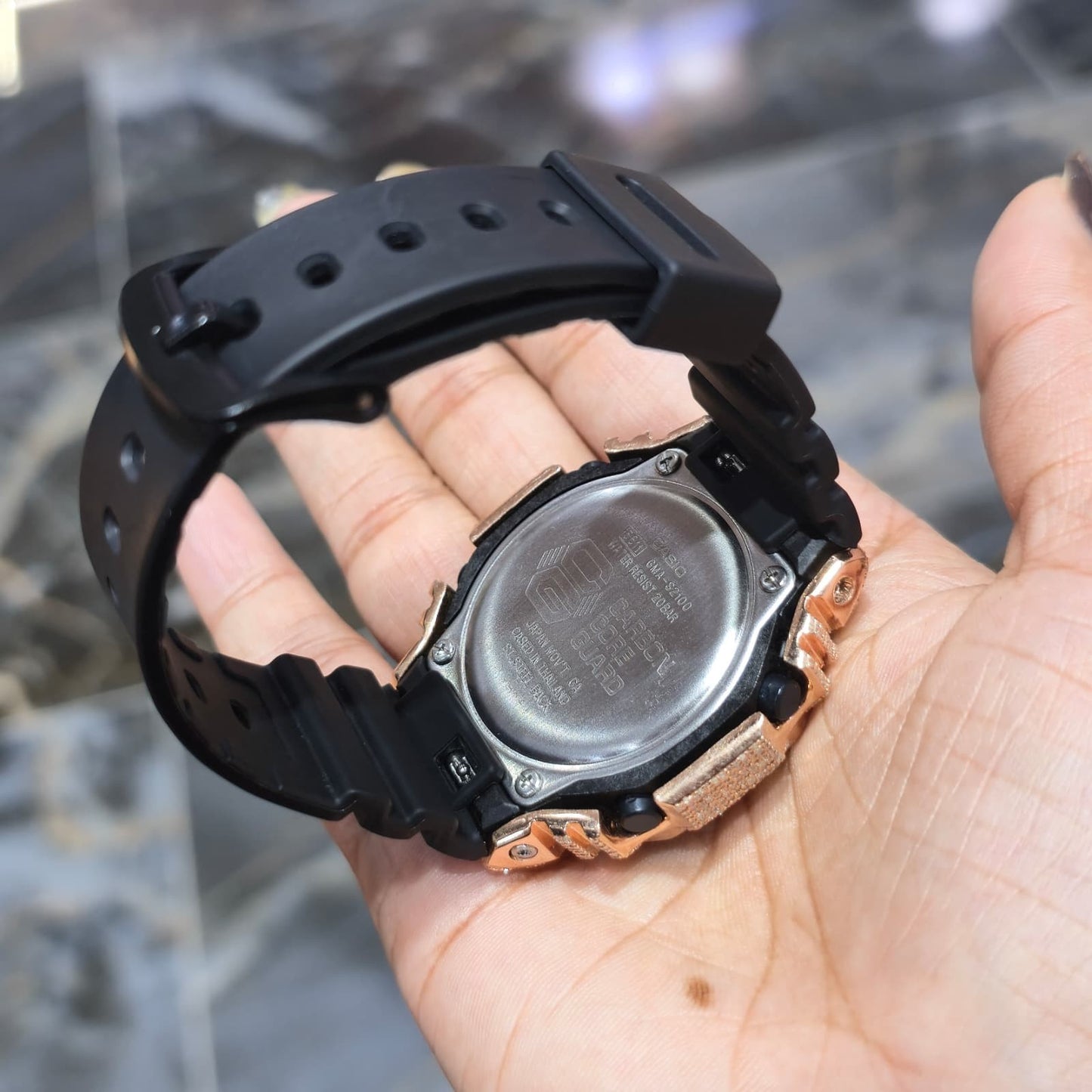 Casio G-Shock Black & Rose S2100BA Iced Out Diamond Watch 5CT