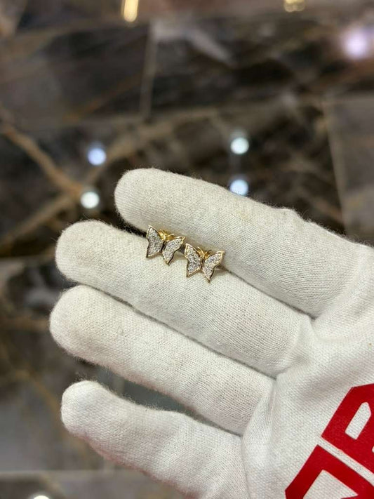 0.12CTW Natural Diamond 10K Gold Yellow White Butterfly Stud Earrings 9mm