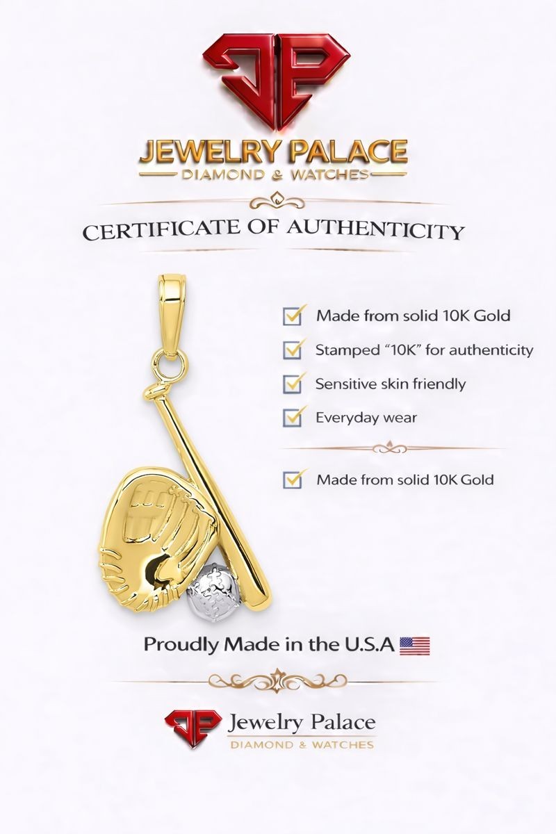 10k Two-tone Gold Baseball, Bat, and Glove Pendant 1.1 gram, L-0.99 In, W-0.5 In