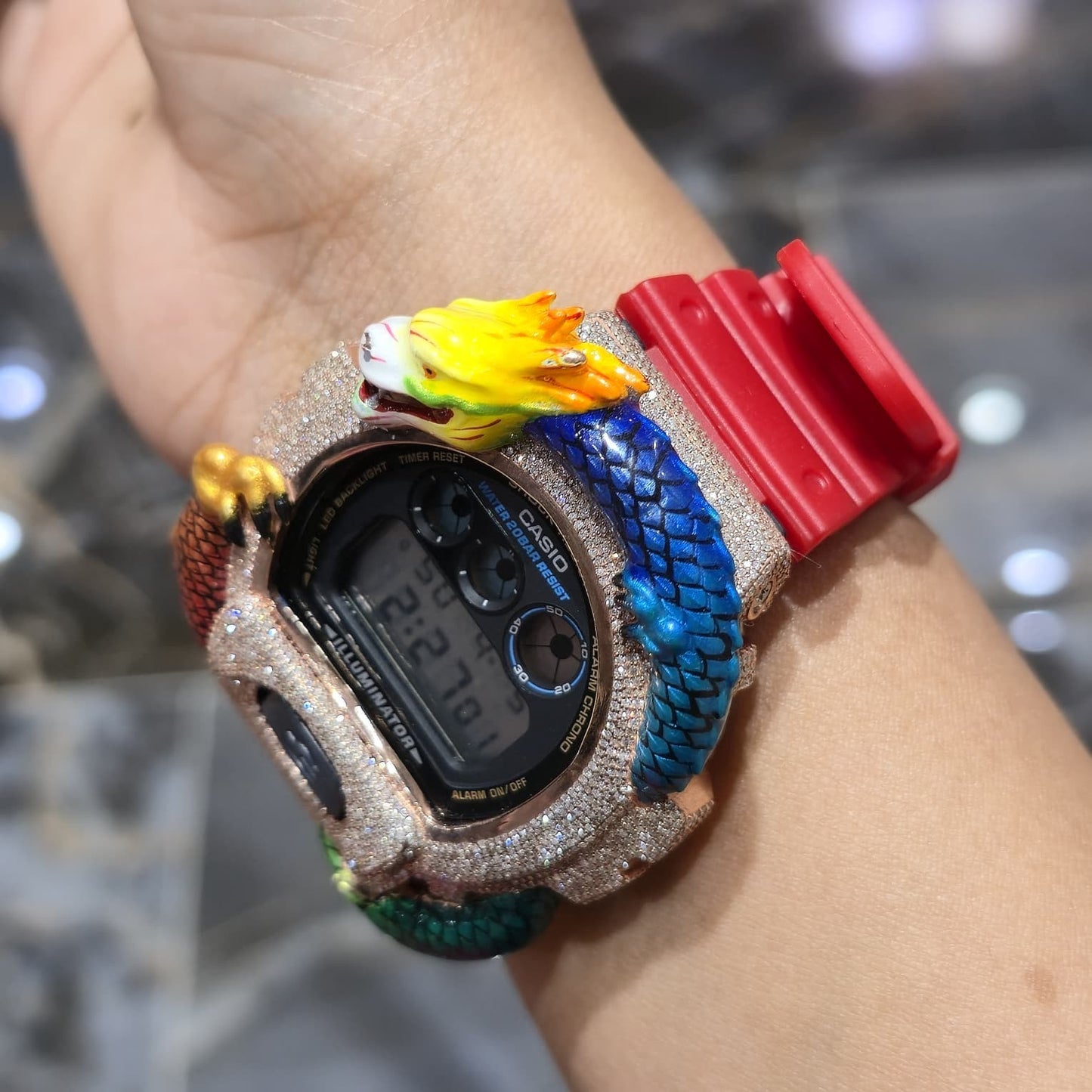 Casio G-Shock (RED) 6900 Iced Out Diamond Watch 5 CTW