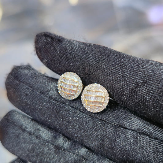 Diamond Earring Studs 10KT Gold 0.62 CTW Natural Baguette Round