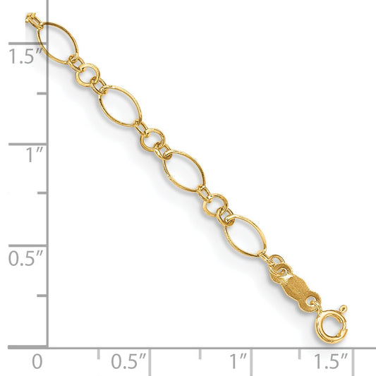 Real 14kt Yellow Gold Fancy Link 9in with 1in ext Anklet; 9 inch
