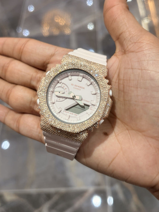 Casio G-Shock Pink S2100BA Iced Out Diamond Watch 5CT