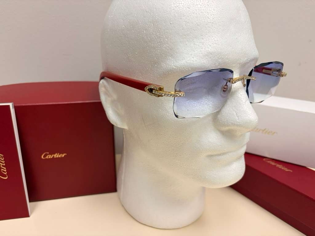 Men's Cartier Signature C 3.00ct Natural Diamond Woods & Lenses Sunglasses