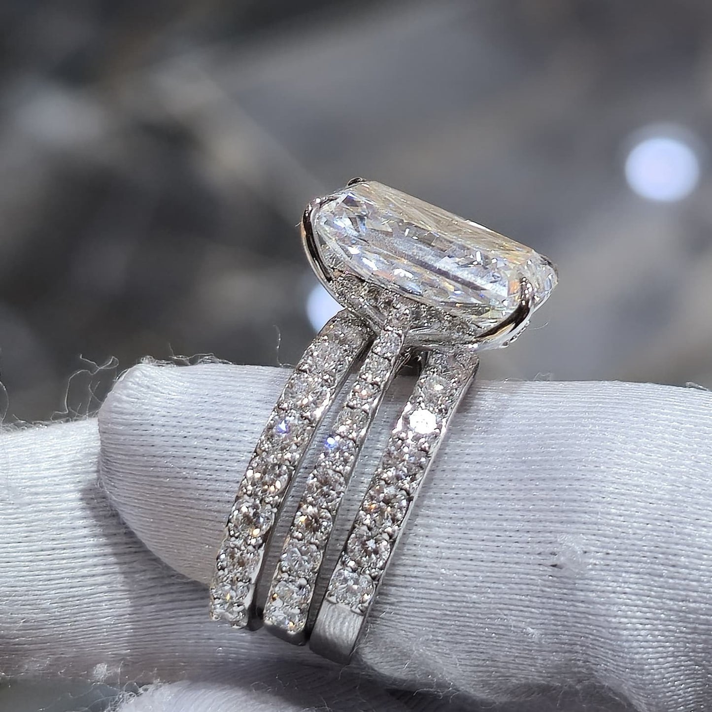 11.49CT Radiant Lab Grown Diamond Ring Set E VVS2 | 14K White Gold | Hidden Halo