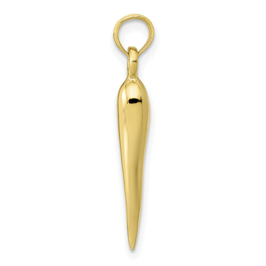 Real 10K Yellow Gold Medium 3D Italian Horn Pendant; Women & Men