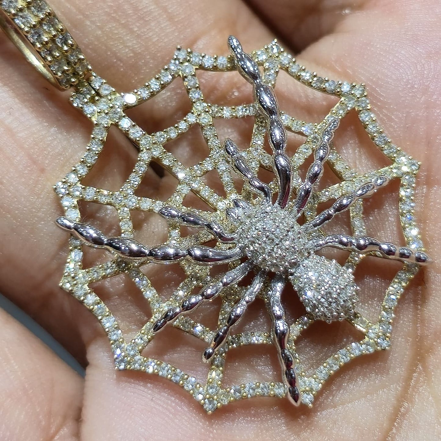 10k Solid Gold 1.87 Carat Spider Den Web Natural Diamond Pendant