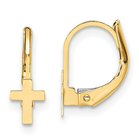 Real 14kt Yellow Gold Madi K Polished Cross Leverback Earrings