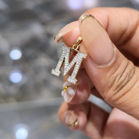 DEAL!!! 0.11CTW Natural Diamond "M" Letter Pendant 10K Yellow Gold Initial Charm