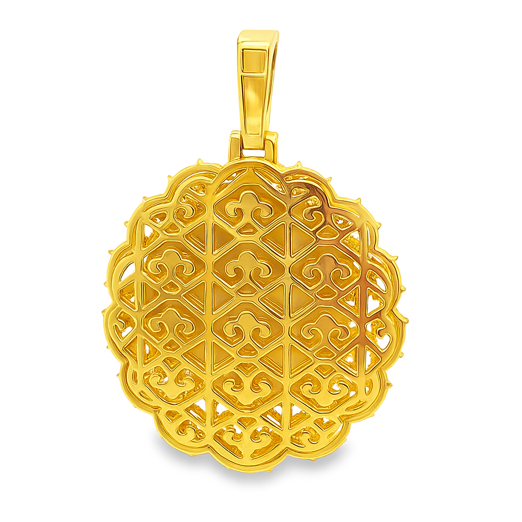 10K Yellow Gold Diamond Barbwire Circle Picture Pendant 1.74 CTW | Jewelry Palace