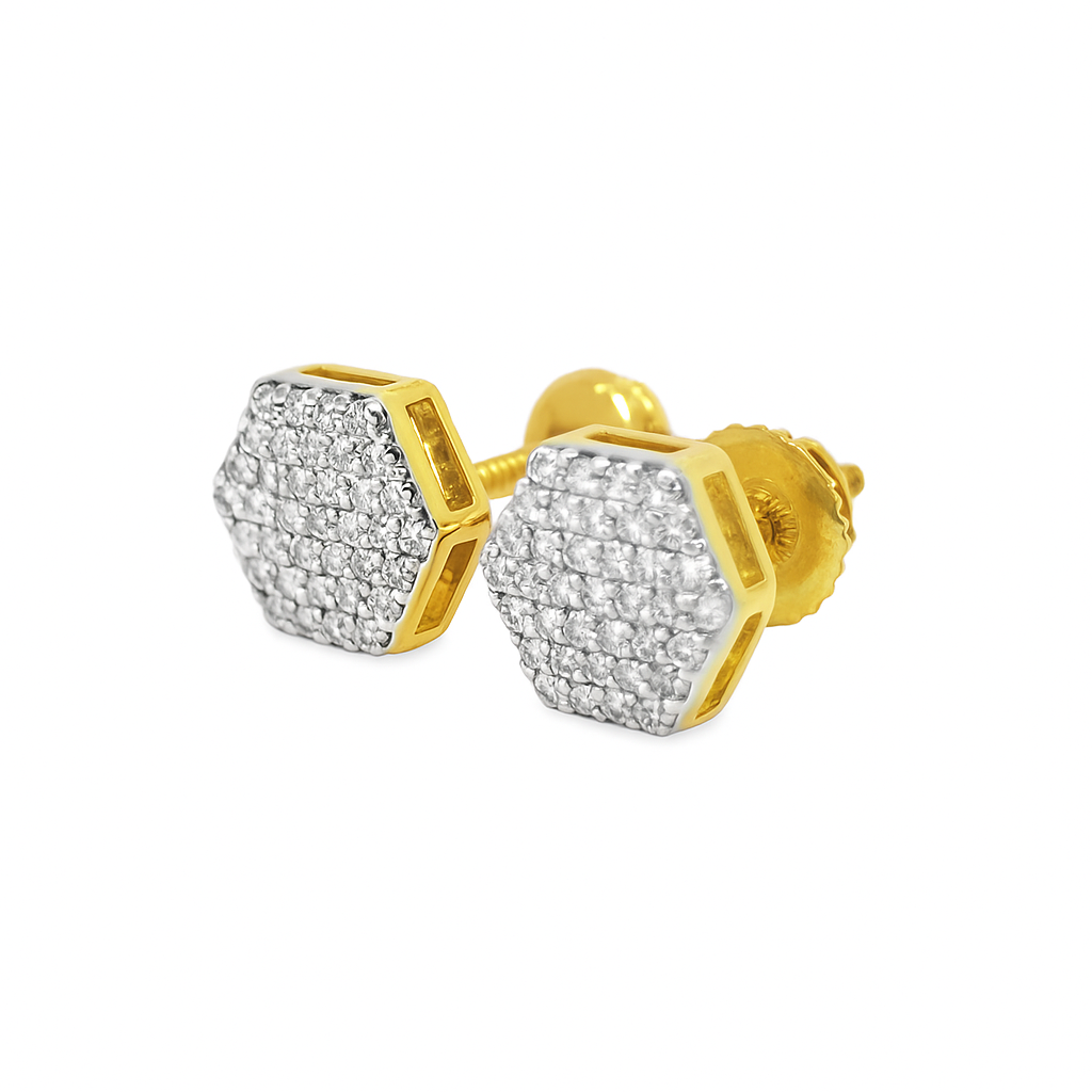 10K Yellow Gold Diamond Hexagon Stud Earrings | 0.17 CTW | Jewelry Palace