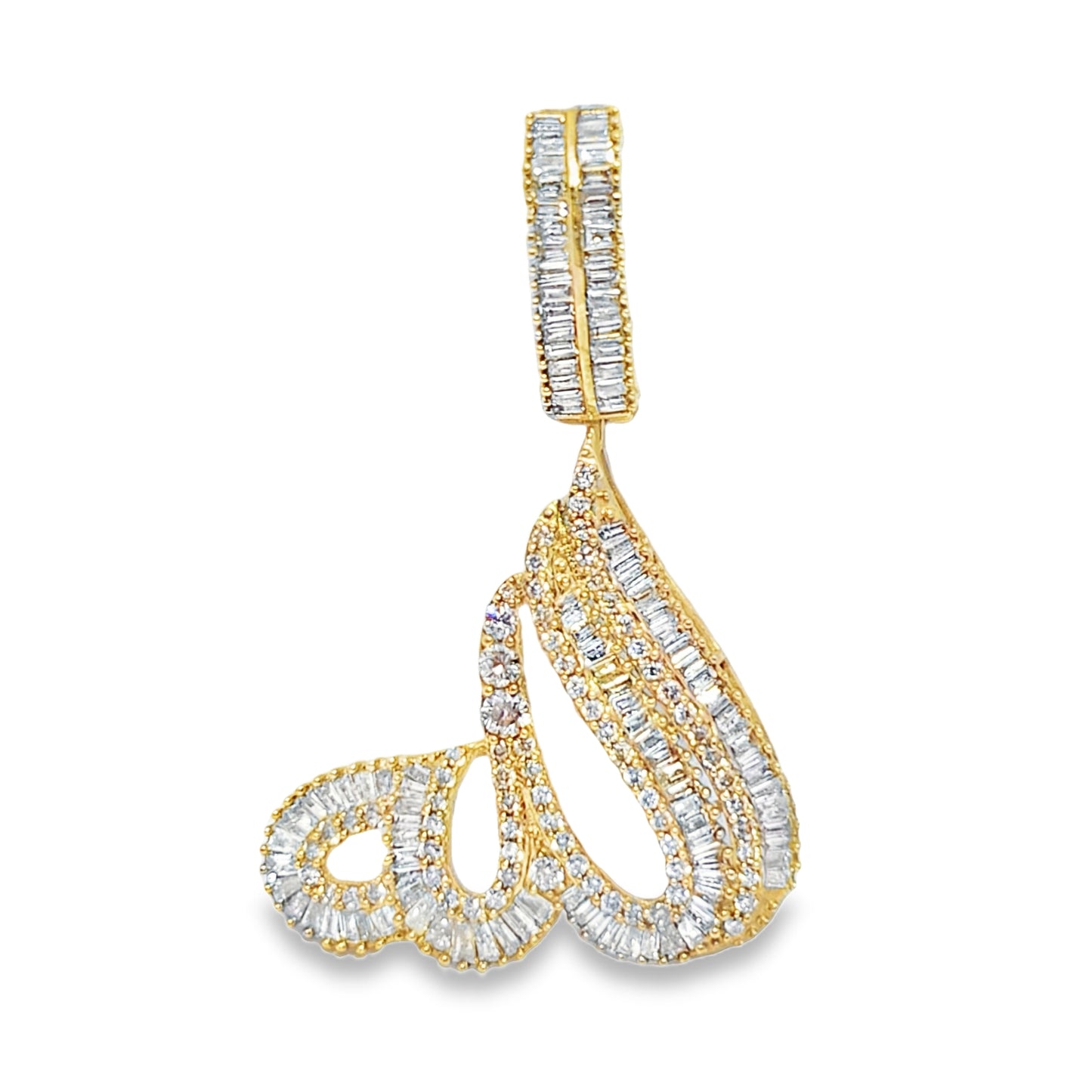 10K Yellow Gold 2.25 ctw Baguette Diamond Allah Pendant | Spiritual Iced-Out Faith Piece | Jewelry Palace