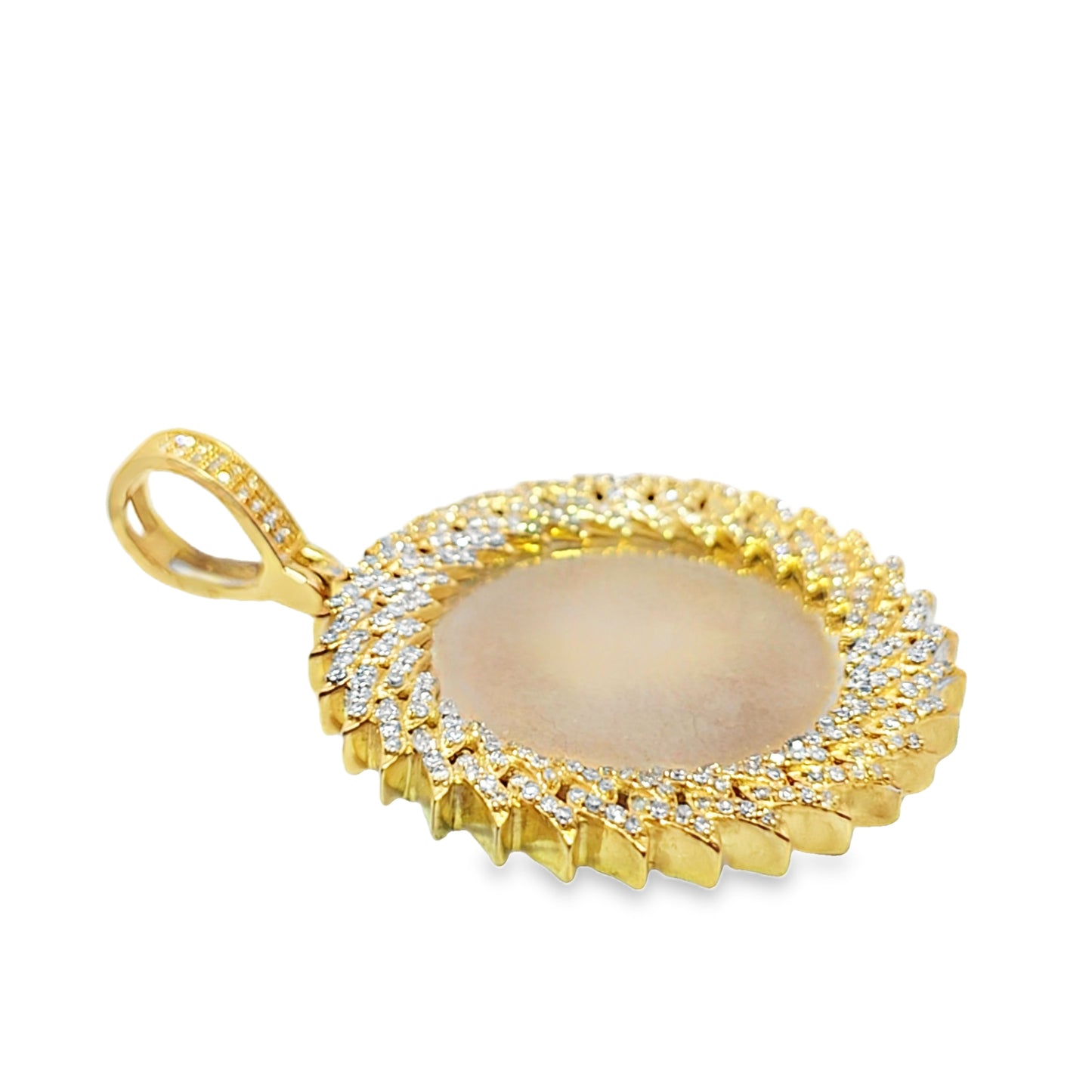 10K Yellow Gold Round Diamond Frame Memory Pendant 0.74 ctw