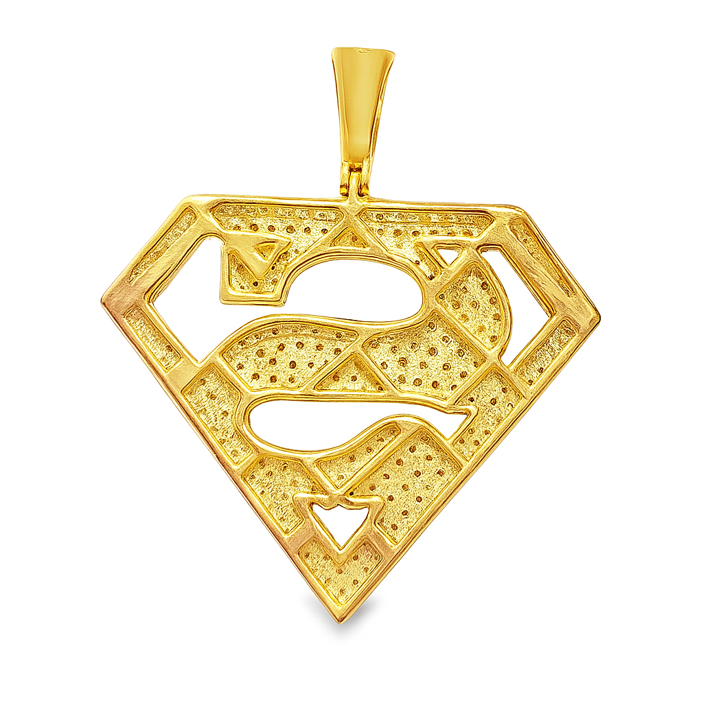10K Yellow Gold 0.74 ctw Diamond Superhero Pendant | Iced-Out Hero Emblem | Jewelry Palace