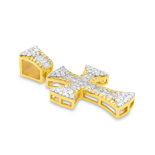 10K Yellow Gold Diamond Baguette Cross Pendant 0.73 ctw