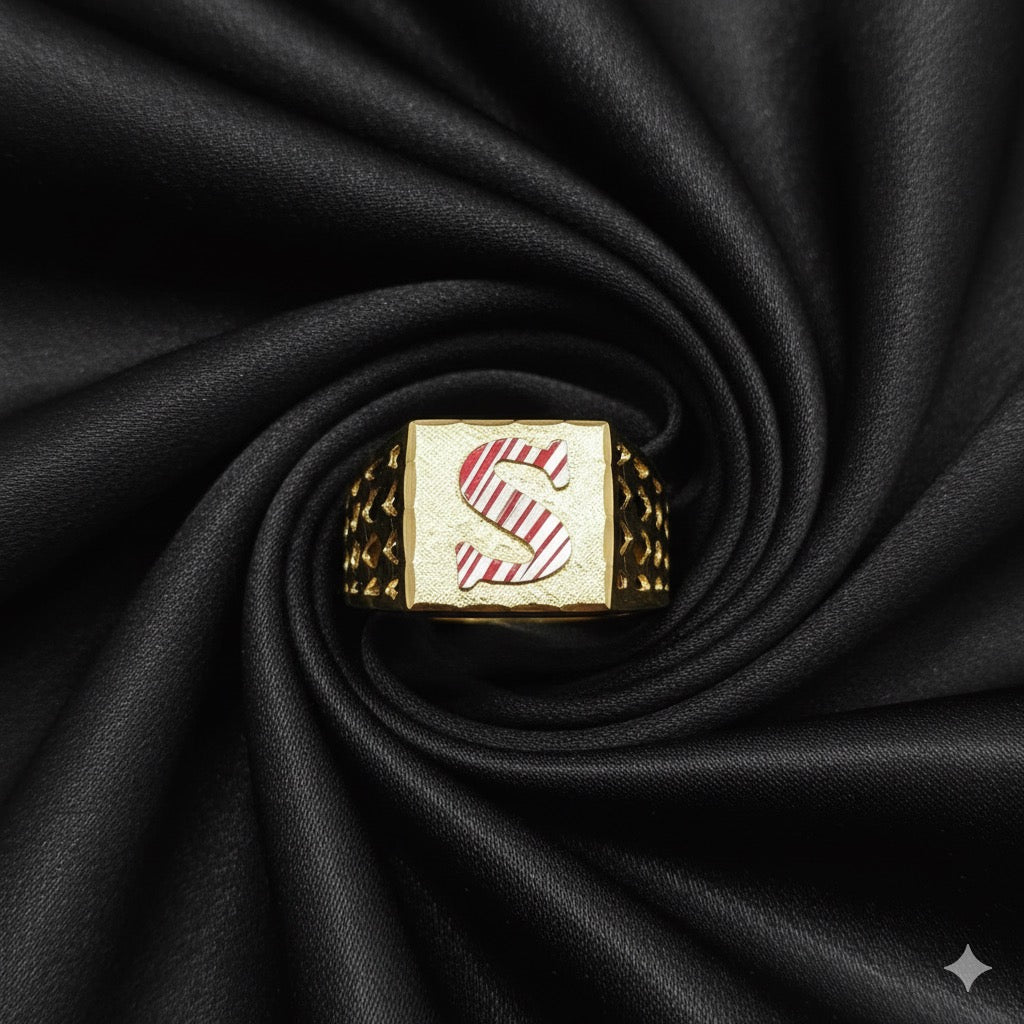 10K Mens Initial "S" Gold RIng