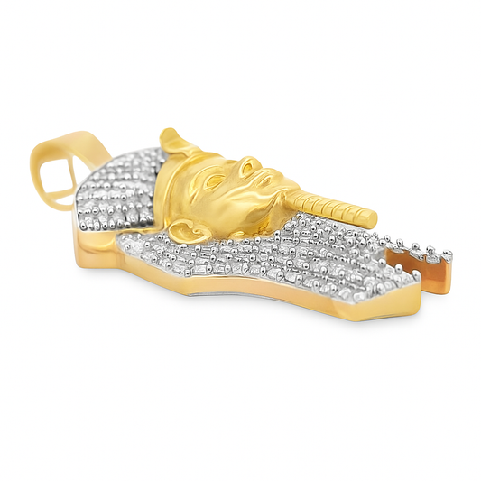 10K Yellow Gold Diamond Pharaoh Pendant 0.88 ctw | Baguette & Round Diamond Charm