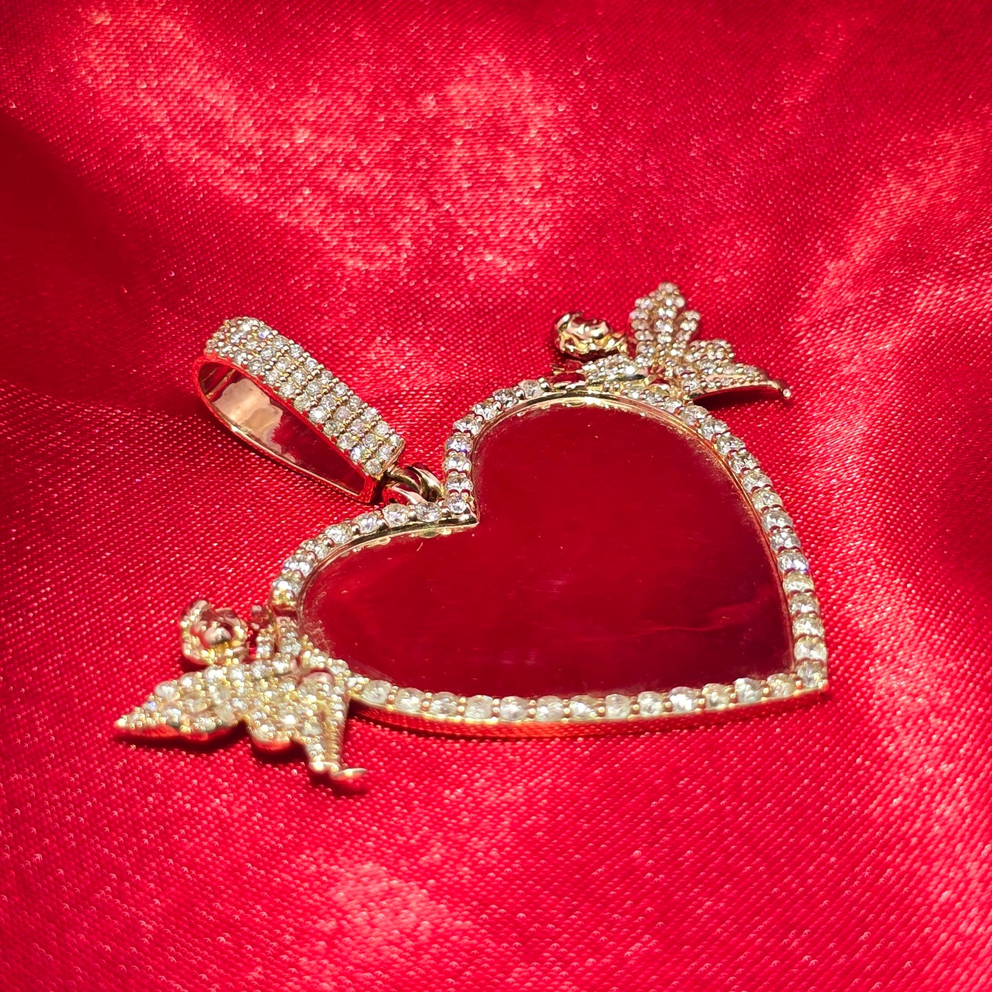 10k Yellow Gold Diamond Heart Double Angle One Row Memory Pendant 1.6 ctw