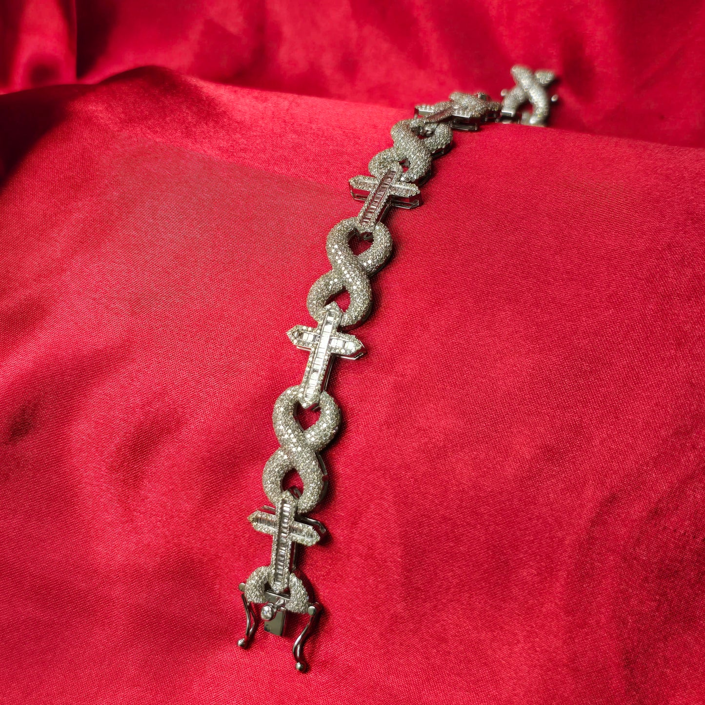 10k White Gold Diamond Infinity Link Mixed Cross Bracelet 5.17 ctw